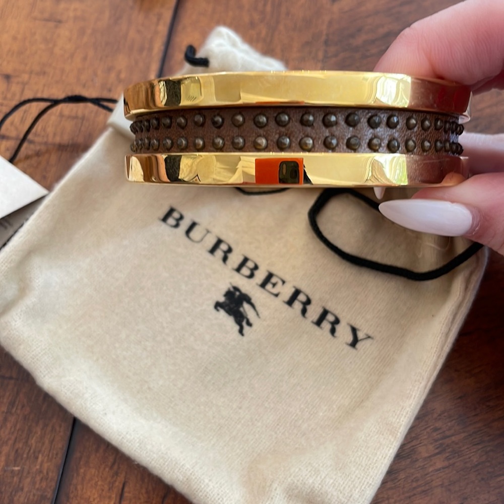 Burberry gold and leather bangle bracelet